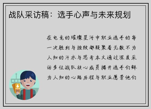 战队采访稿：选手心声与未来规划