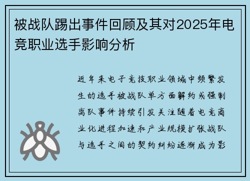 被战队踢出事件回顾及其对2025年电竞职业选手影响分析